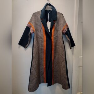 Chic Women's Trench Coat with Orange Accents